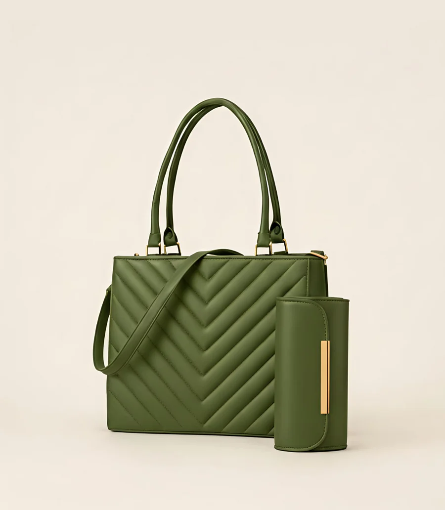 Quilted Tote 2pcs Premium Set – Green